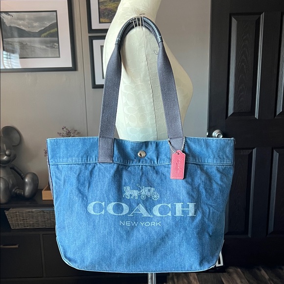Coach Handbags - Coach Denim Blue Tote Bag with red hang Tag
Like new!!